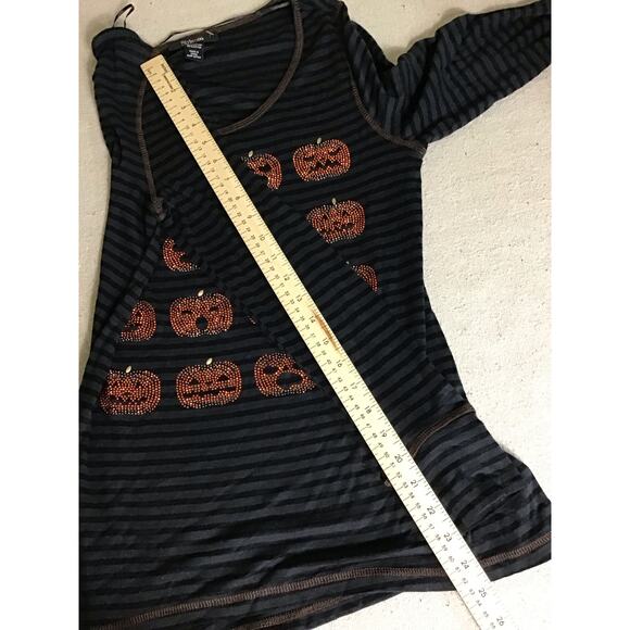 Style&Co. Women Ribbed Striped Jack-O-Lantern Halloween Shirt Sz.Med Black NWT - Picture 9 of 12